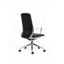 Sleek black high-back leather swivel chair with chrome armrests and base on a white background.